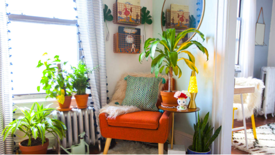 Lava Lamp (subtle accent) in modern minimalist living nook decor